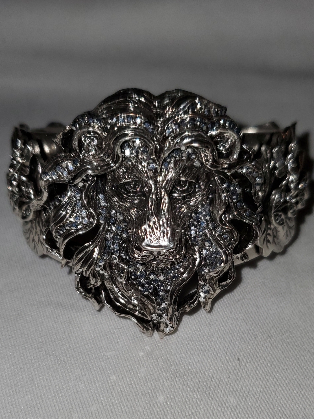 Kirks Folly Lion Head Silver Tone Statement Cuff Bracelet